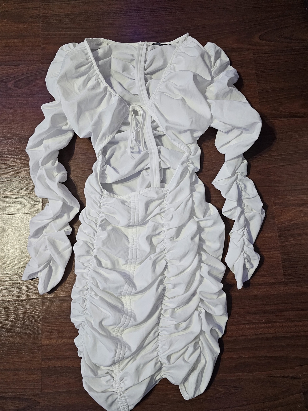 PrettyLittleThing Womens White Long Sleeve Ruched Cutout Dress Size 10